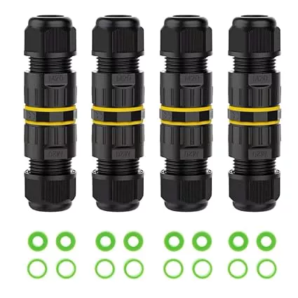 4 Pin IP68 Outdoor Waterproof Electrical Wire Connector for 5-12mm Wire Diameter, (Max 24A, 450V), 2 Way (4 pack)