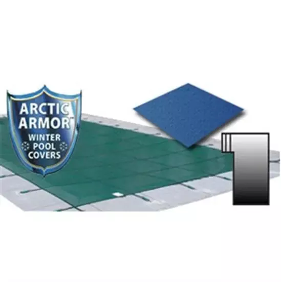 Arctic Armor 15' x 30' Ultra Light Solid Safety Cover w- 4' x 8' Left Step Section - Blue