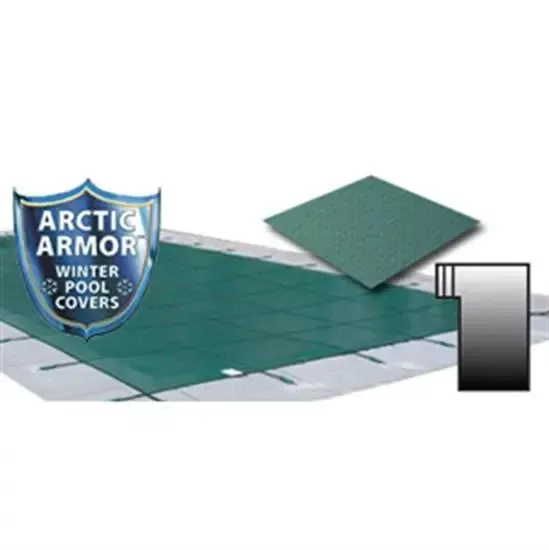Arctic Armor 15' x 30' Ultra Light Solid Safety Cover w- 4' x 8' Left Step Section - Green