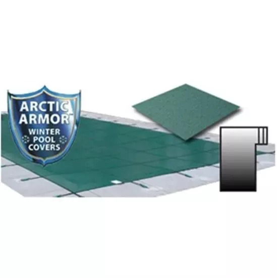 Arctic Armor 16' x 32' Ultra Light Solid Safety Cover w- 4' x 8' Left Step Section - Green