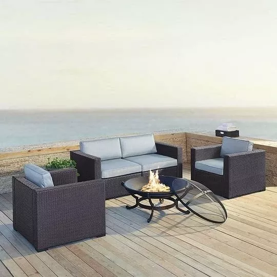 Crosley – Biscayne 5-Piece Wicker Set With 2 Armchairs, 2 Corner Chairs And Fire Pit