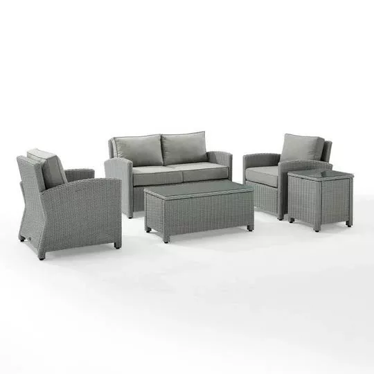 Crosley – Bradenton 5-Piece Outdoor Wicker Conversation Set, Gray