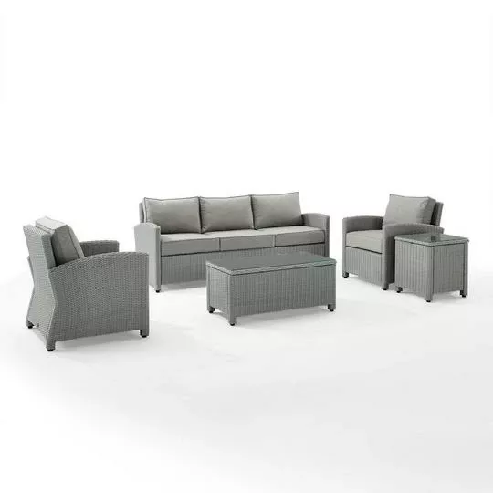 Crosley – Bradenton 5-Piece Outdoor Wicker Sofa Set, Gray