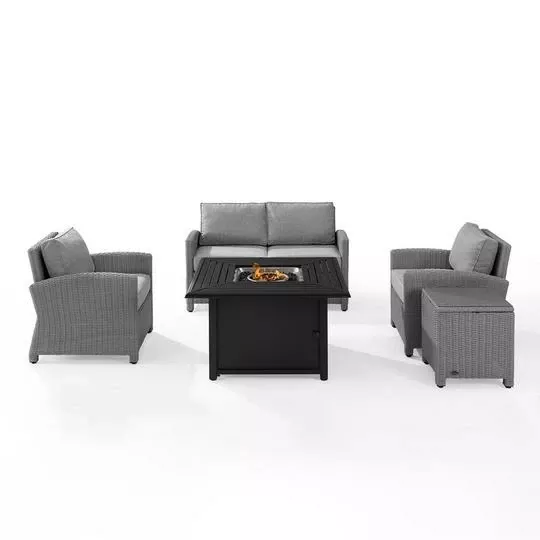 Crosley – Bradenton 5-Piece Wicker Sofa Set With Fire Table, Gray