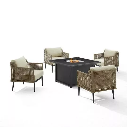 Crosley – Southwick 5-Piece Outdoor Wicker Conversation Set With Fire Table