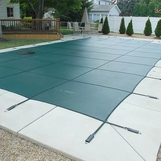GLI – 18′ X 36′ Rectangle With 4′ X 8′ Left Side Step Mesh Safety Pool Cover, Tan