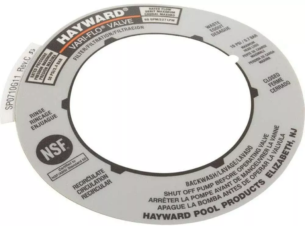 Hayward Sand Filter Valve Label Plate Sticker SPX0710G