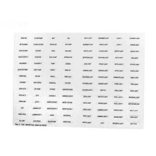 Jandy – Decal Set, Auxiliary Equipment Labels