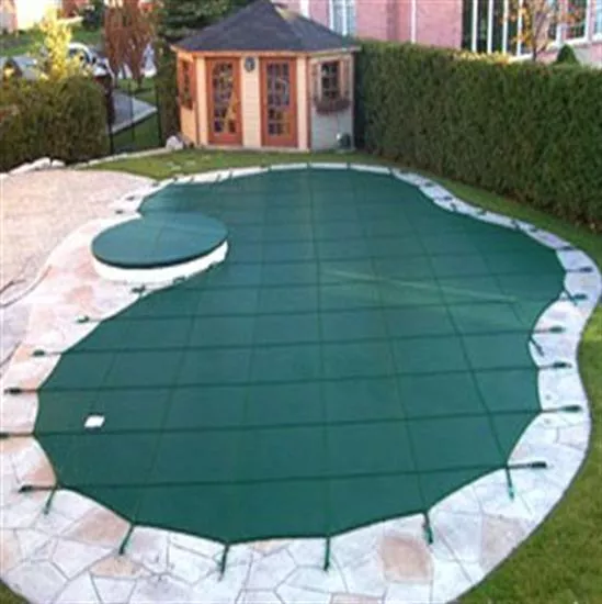 Mesh Safety Pool Cover -Pool Size: 16' x 32' Blue Rectangle Left Step Arctic Armor Gold 15 Yr Warranty