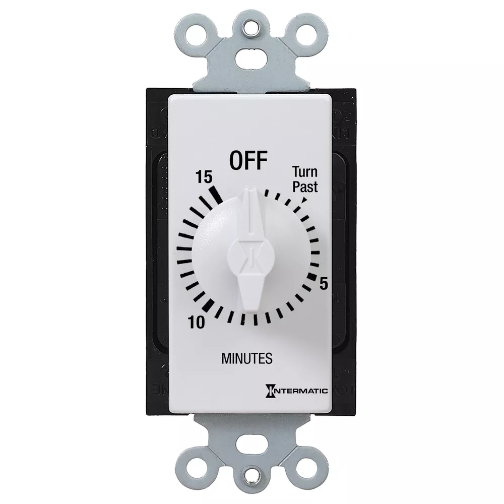 Spring Wound Countdown Timer, Decorator Style, 125-277 VAC, 50/60 Hz, SPST, 15 Minute Max, Without Hold, White