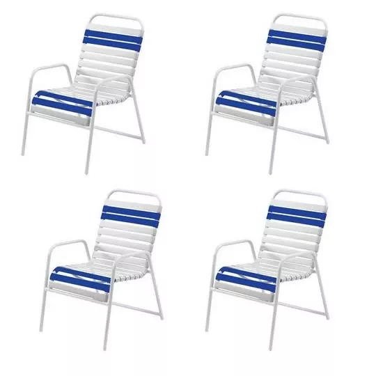 Windward Design Group – Classic Blue/White Vinyl Strap Dining Chair, 4-Pack